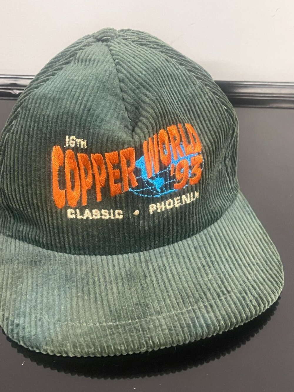 Vintage Copper World '93 Phoenix Corduroy Strapback Hat Made USA